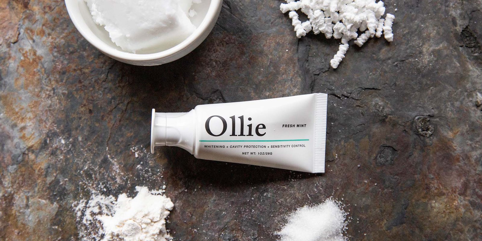 Ollie hydroxyapatite toothpaste tube for whiter and stronger teeth