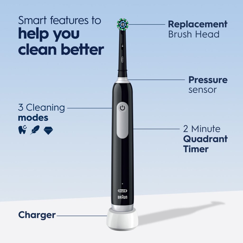 oral b pro 1000 features, showing pressure sensor and other aspects of the best toothbrush.