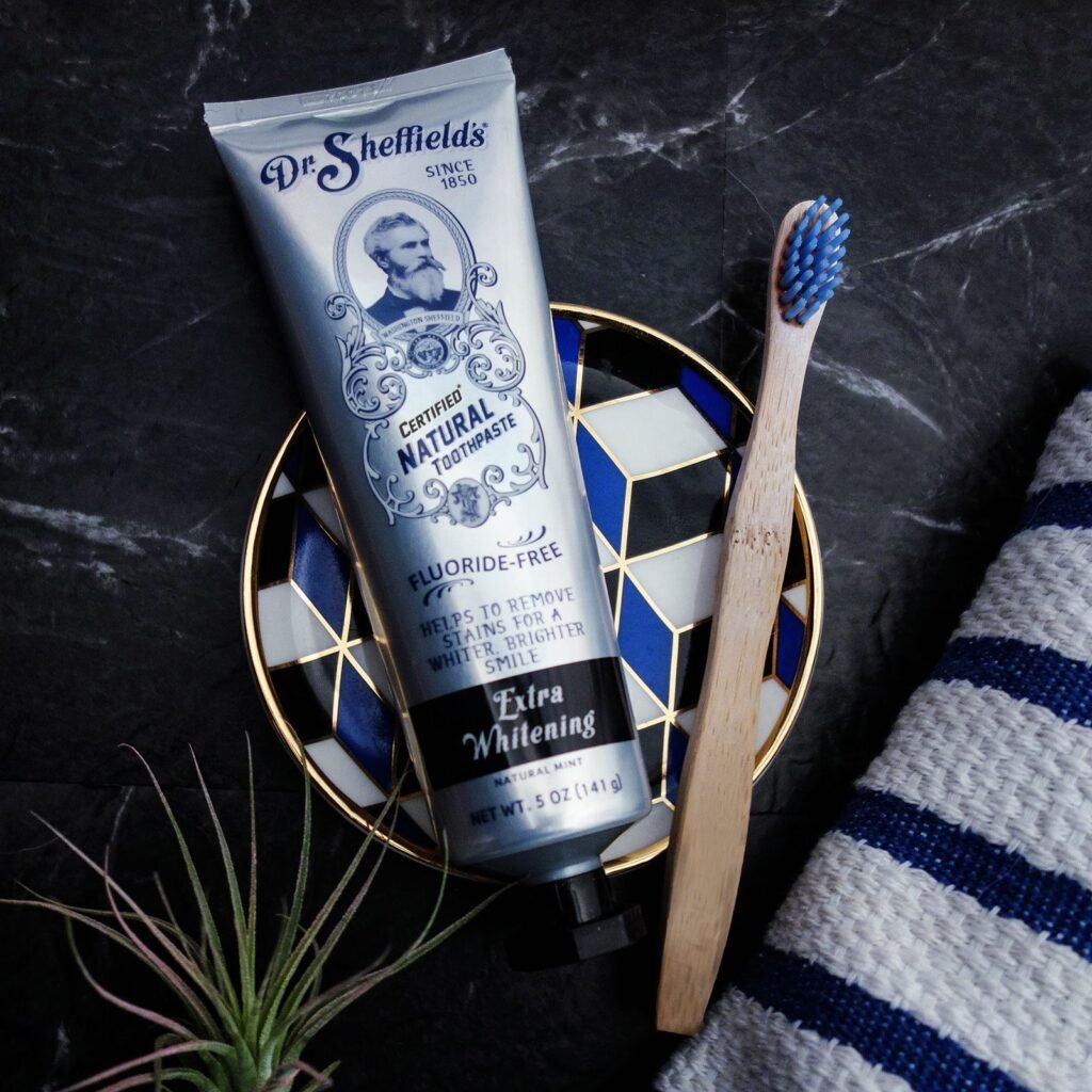 dr sheffield's toothpaste ingredients with wooden toothbrush